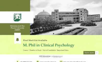 MJRP, Jaipur M. Phil in Clinical Psychology Final Merit List Out –UPS Education