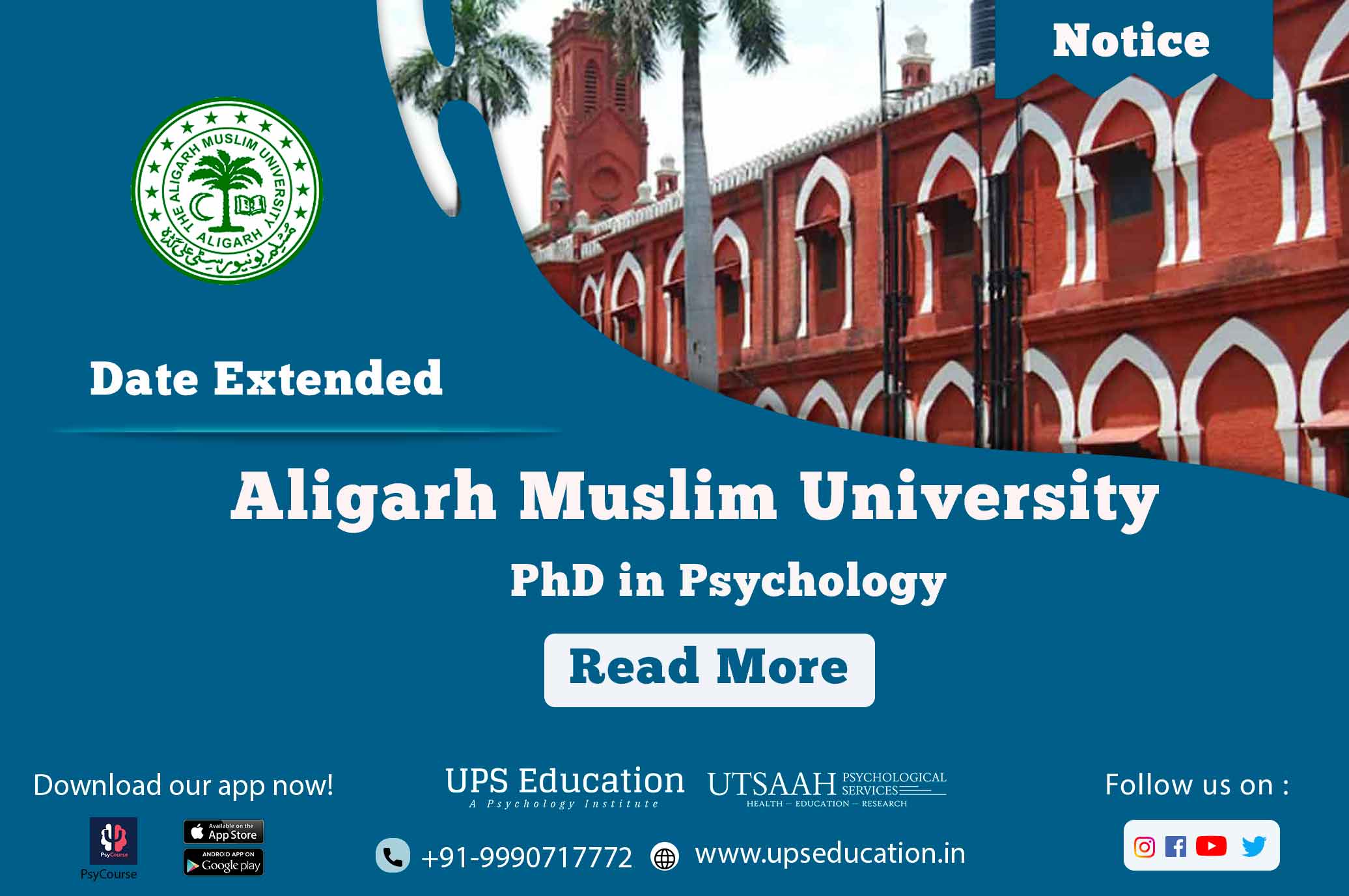 Amu PhD in Psychology last date Extended.